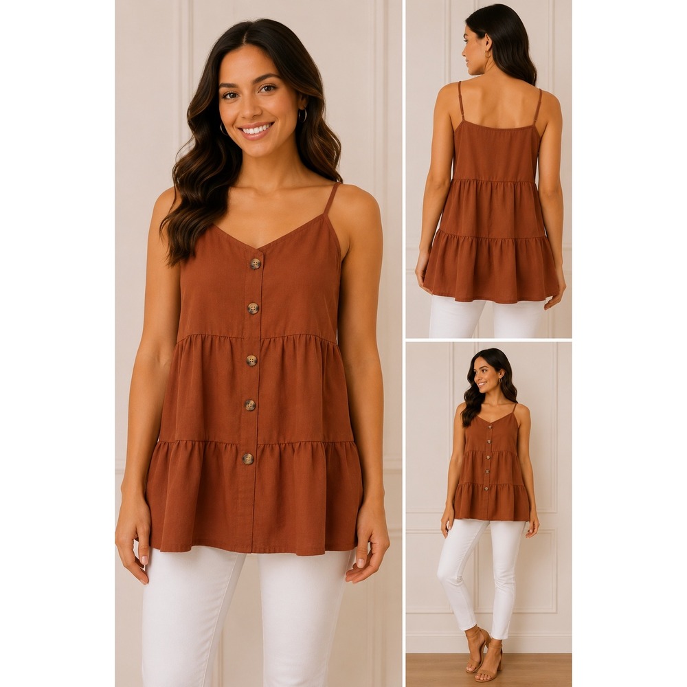 Paper Crane Tiered Cami Top Womens Small Rust Boho Cottagecore